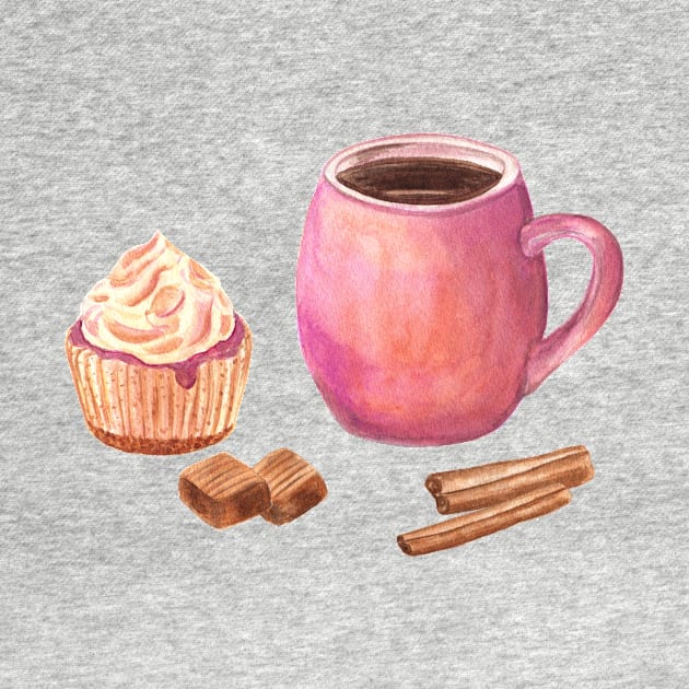 Cupcake and coffee by Flowersforbear